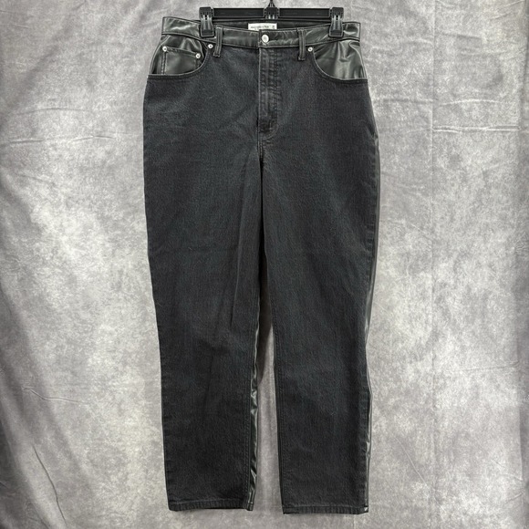 Abercrombie Fitch Jeans Womens 32 14R 90s‎ Ultra High Rise Curve Leather Black - Picture 2 of 6
